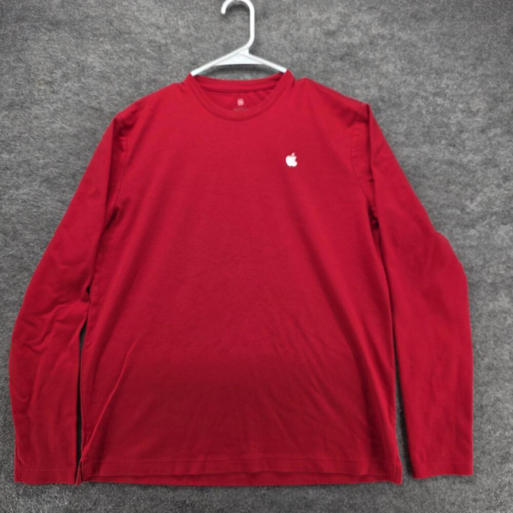 Apple Shirt Mens Medium Red Long Sleeve Crewneck Apple Logo Cotton T Shirt